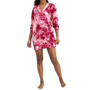 Jenni Printed Long Sleeve Sleep Shirt Pink Splash Tie Dye XL